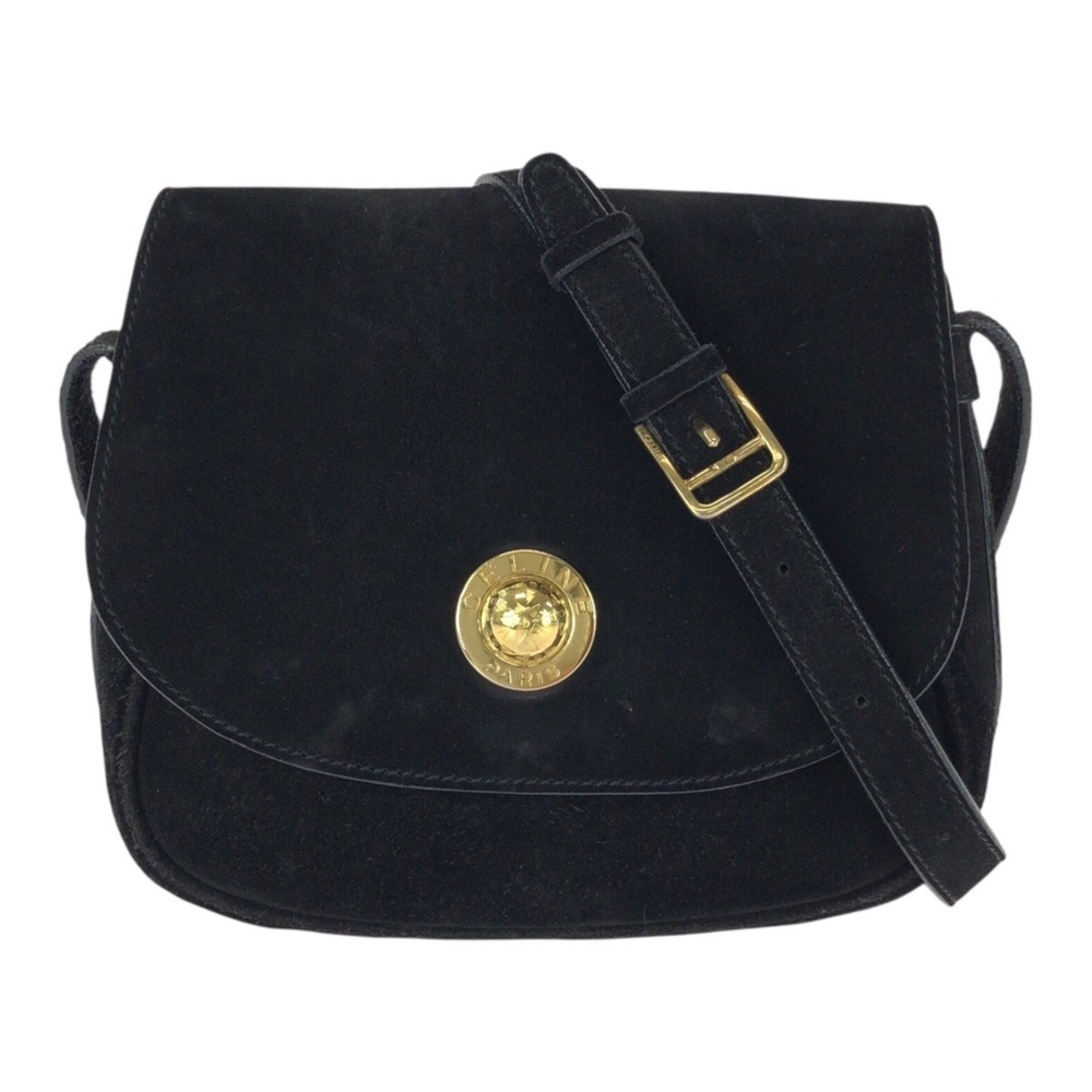 CELINE Vintage Starball Black Suede Shoulder Bag/Pouch for Women